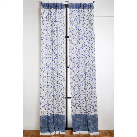 Birds on Vine Curtain - Blue